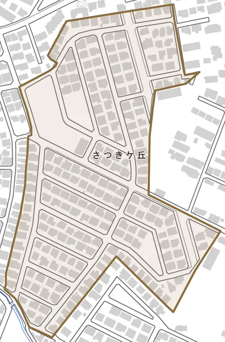 さつきケ丘とその周辺の地図。町の範囲を重ねている
