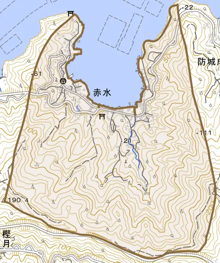 赤水とその周辺の地図。町の範囲を重ねている