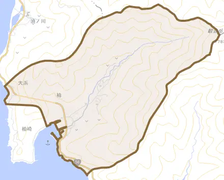 柏とその周辺の地図。町の範囲を重ねている
