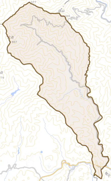 正木とその周辺の地図。町の範囲を重ねている