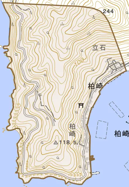 柏崎とその周辺の地図。町の範囲を重ねている