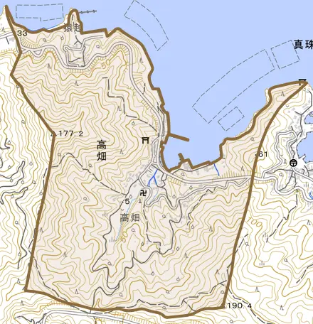 高畑とその周辺の地図。町の範囲を重ねている