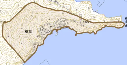 樽見とその周辺の地図。町の範囲を重ねている