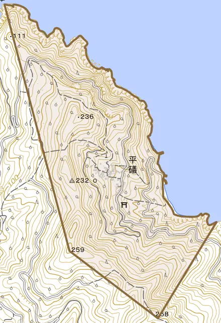 平礒とその周辺の地図。町の範囲を重ねている