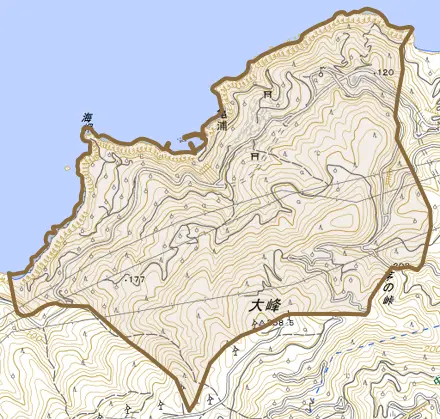 亀浦とその周辺の地図。町の範囲を重ねている