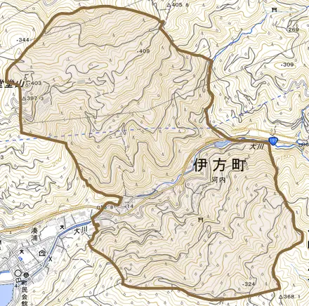 河内とその周辺の地図。町の範囲を重ねている