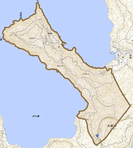 神崎とその周辺の地図。町の範囲を重ねている
