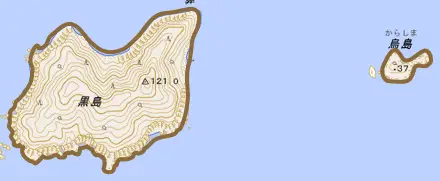 黒島とその周辺の地図。町の範囲を重ねている