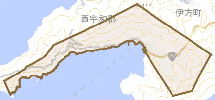 三崎とその周辺の地図。町の範囲を重ねている