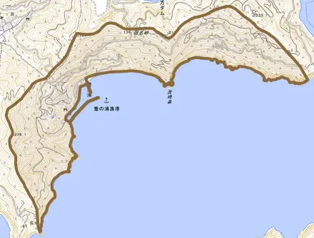 豊之浦とその周辺の地図。町の範囲を重ねている