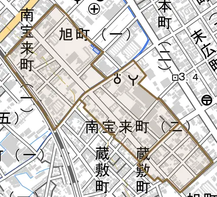 南宝来町とその周辺の地図。町の範囲を重ねている