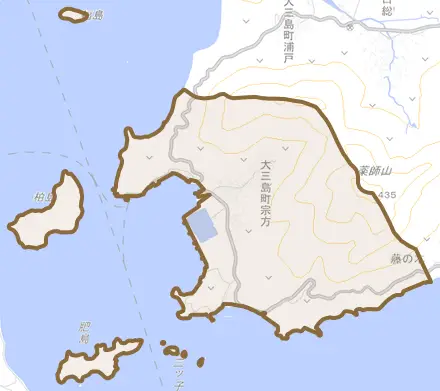 大三島町宗方とその周辺の地図。町の範囲を重ねている