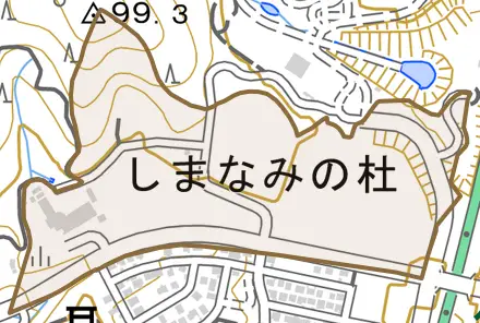 しまなみの杜とその周辺の地図。町の範囲を重ねている