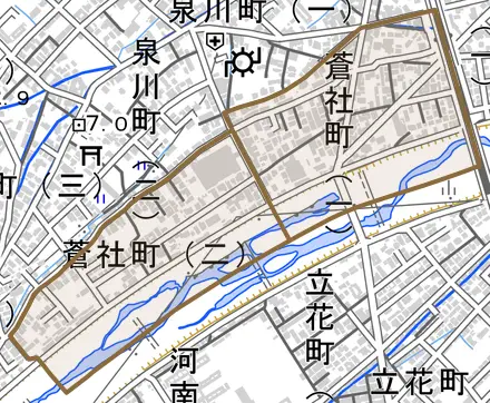 蒼社町とその周辺の地図。町の範囲を重ねている