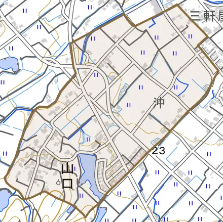 山口とその周辺の地図。町の範囲を重ねている