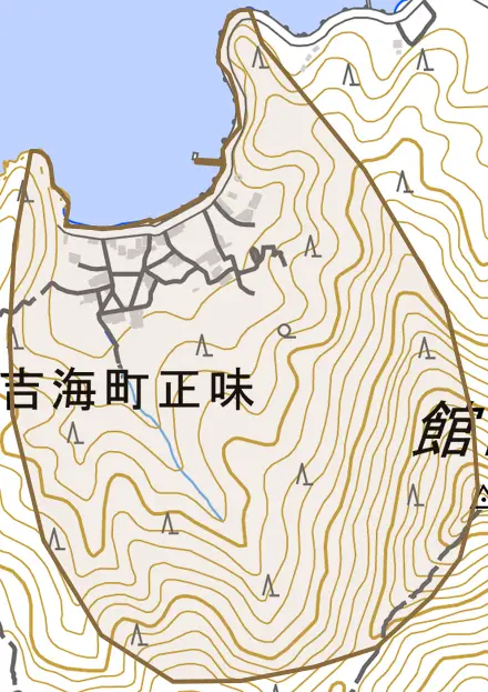 吉海町正味とその周辺の地図。町の範囲を重ねている