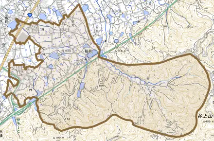 稲荷とその周辺の地図。町の範囲を重ねている