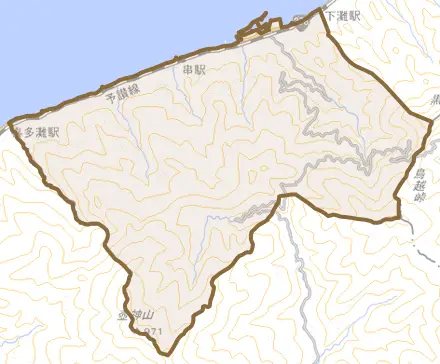 双海町串とその周辺の地図。町の範囲を重ねている