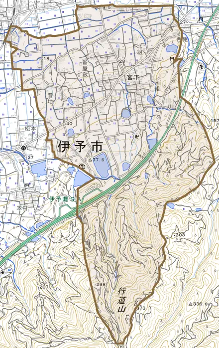 宮下とその周辺の地図。町の範囲を重ねている