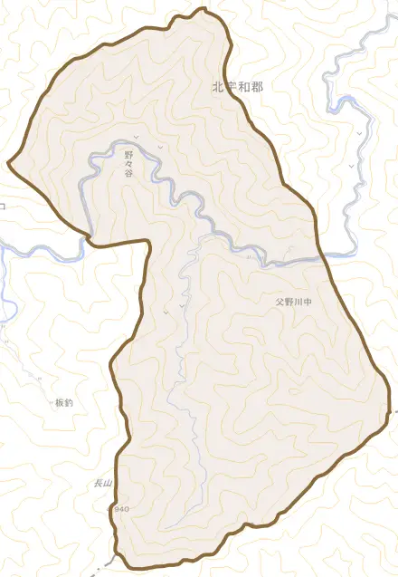 大字父野川中とその周辺の地図。町の範囲を重ねている