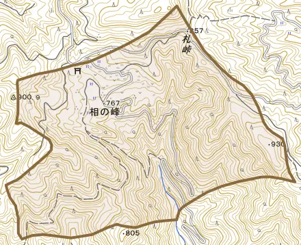 相の峰とその周辺の地図。町の範囲を重ねている