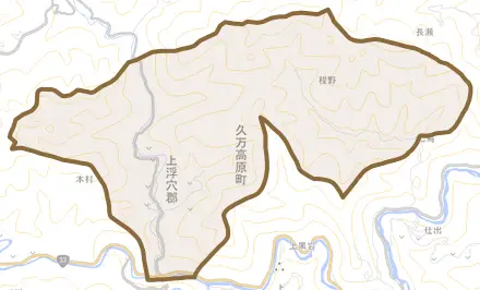 有枝とその周辺の地図。町の範囲を重ねている