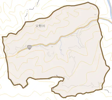 父野川とその周辺の地図。町の範囲を重ねている