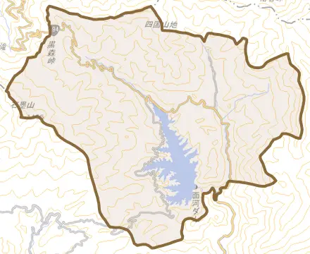 笠方とその周辺の地図。町の範囲を重ねている