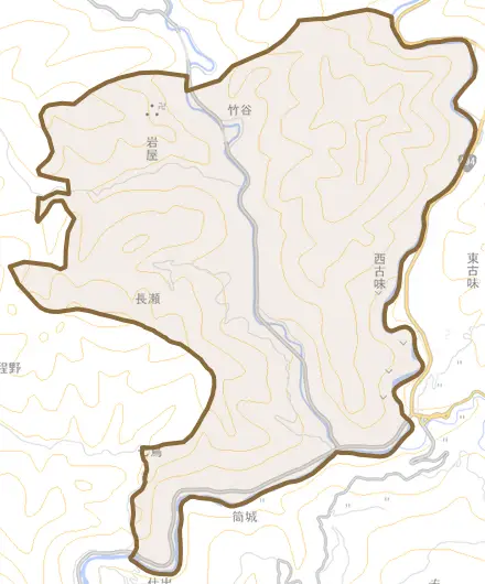七鳥とその周辺の地図。町の範囲を重ねている