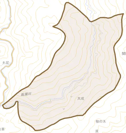 大成とその周辺の地図。町の範囲を重ねている