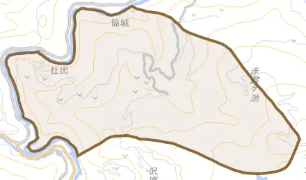 仕出とその周辺の地図。町の範囲を重ねている