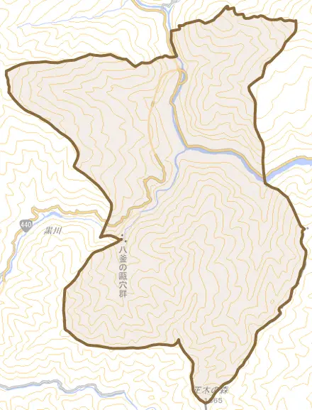 柳井川とその周辺の地図。町の範囲を重ねている