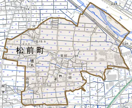 大字徳丸とその周辺の地図。町の範囲を重ねている