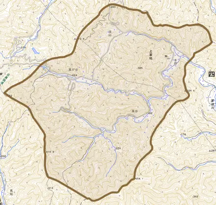 上家地とその周辺の地図。町の範囲を重ねている