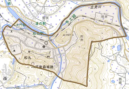 松丸とその周辺の地図。町の範囲を重ねている