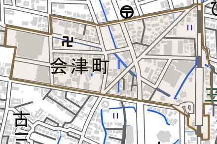 会津町とその周辺の地図。町の範囲を重ねている