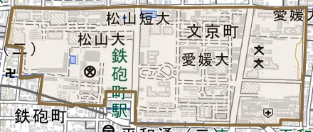 文京町とその周辺の地図。町の範囲を重ねている