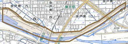 出合とその周辺の地図。町の範囲を重ねている