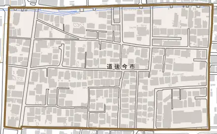 道後今市とその周辺の地図。町の範囲を重ねている