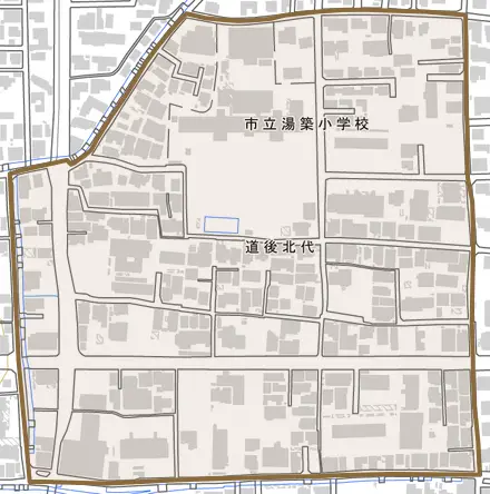 道後北代とその周辺の地図。町の範囲を重ねている