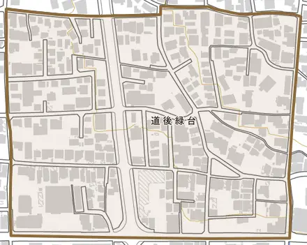 道後緑台とその周辺の地図。町の範囲を重ねている