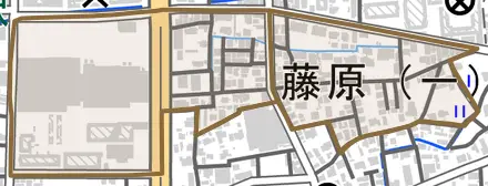 藤原とその周辺の地図。町の範囲を重ねている