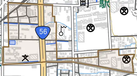 藤原町とその周辺の地図。町の範囲を重ねている