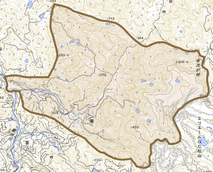 麓とその周辺の地図。町の範囲を重ねている