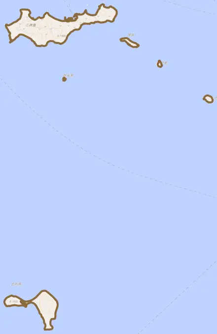 二神とその周辺の地図。町の範囲を重ねている