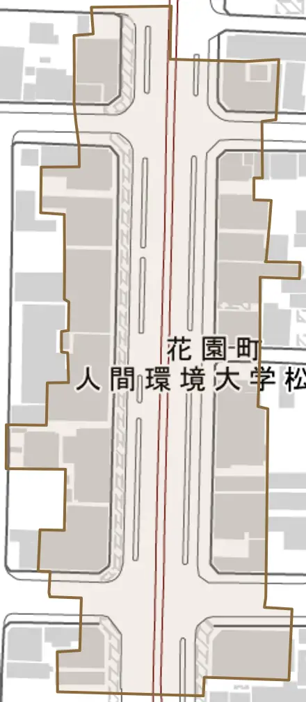 花園町とその周辺の地図。町の範囲を重ねている