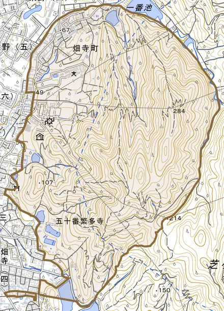 畑寺町とその周辺の地図。町の範囲を重ねている