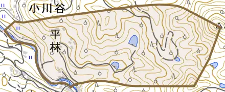 平林とその周辺の地図。町の範囲を重ねている