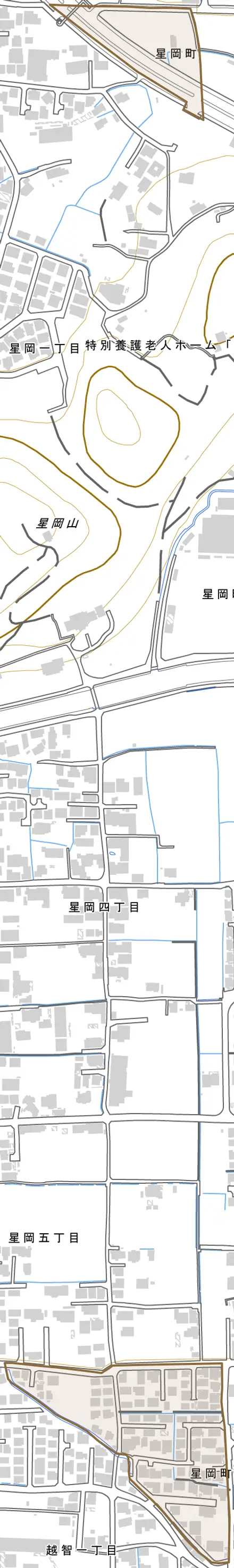 星岡町とその周辺の地図。町の範囲を重ねている