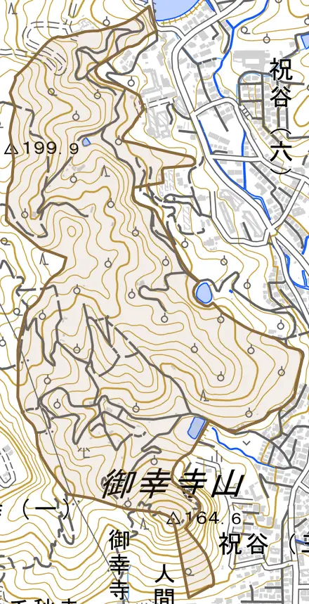 祝谷西町とその周辺の地図。町の範囲を重ねている